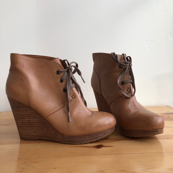 Lucky Brand Norice cognac Leather Wedge Ankle Boot - Picture 2 of 9